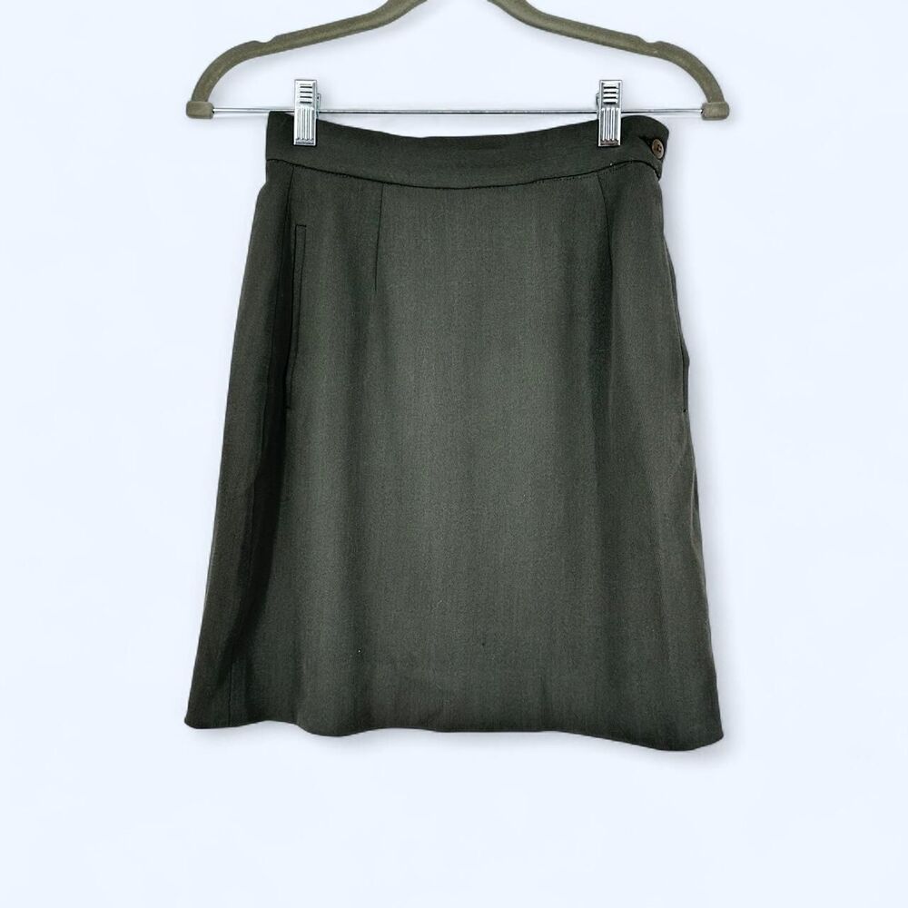 Vintage 1994 Giorgio Armani Borgonuovo 21 Olive Wool Blend Mini Skirt Size 6